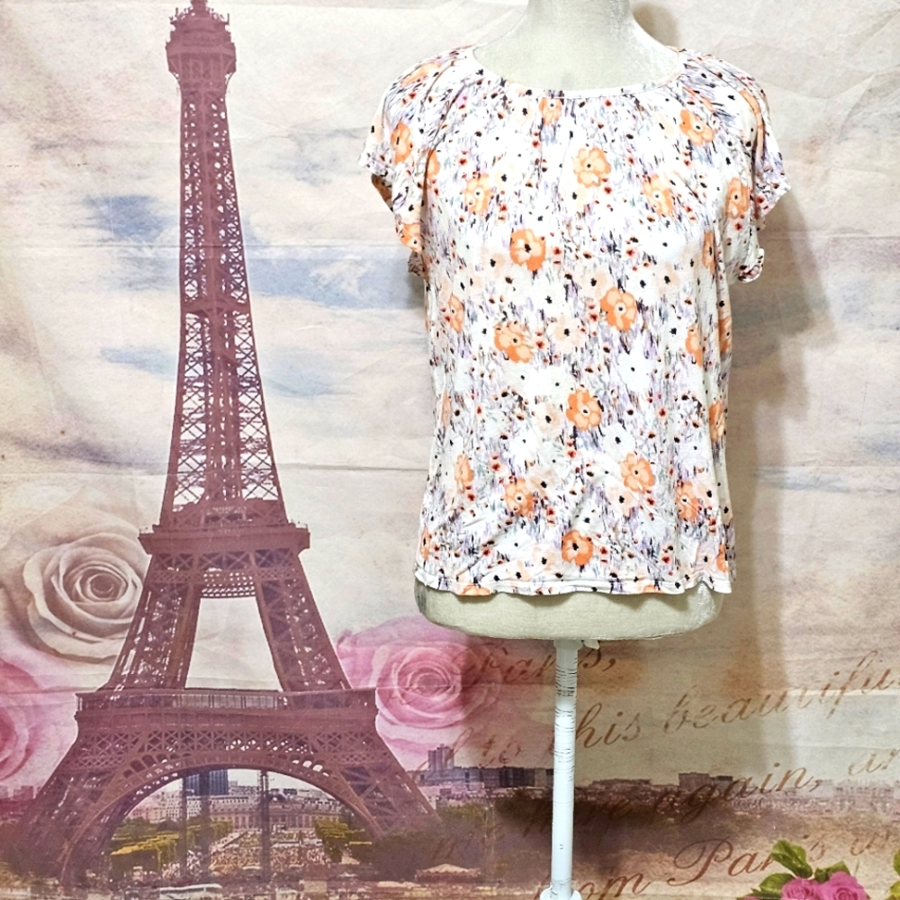 LOFT Floral Blouse - Orange and White